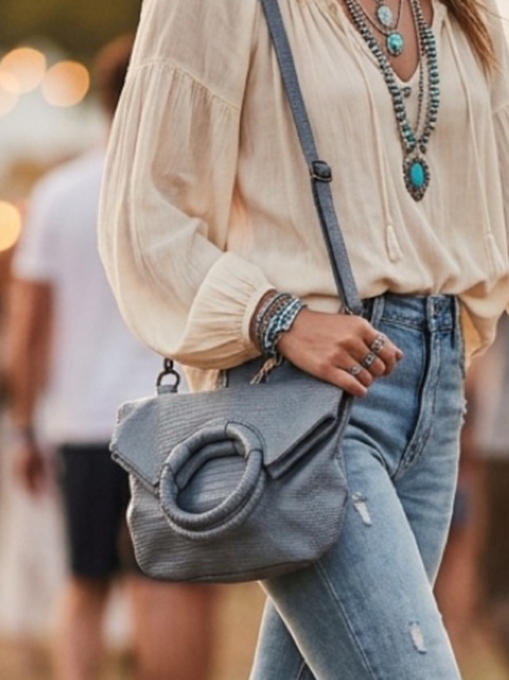 Anthropologie Alisa Foldover Clutch Blue Gray Vegan Leather